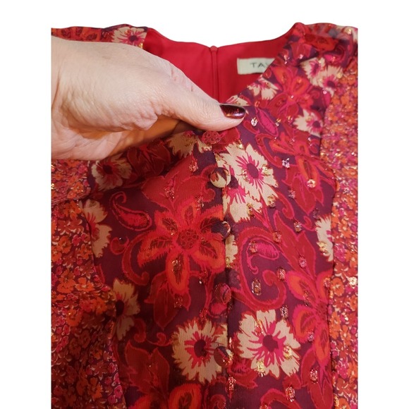 Taylor Womens Maxi Dress 4 Chiffon Red Floral Dolman Sleeve Elasticized Cuffs - Picture 5 of 12
